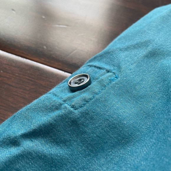 Express Fitted Button Down Dress Shirt Teal Blue Medium Size 15-15 1/2 - Picture 8 of 10